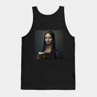 Realistic Mona Lisa Holding Beer Portrait Tank Top